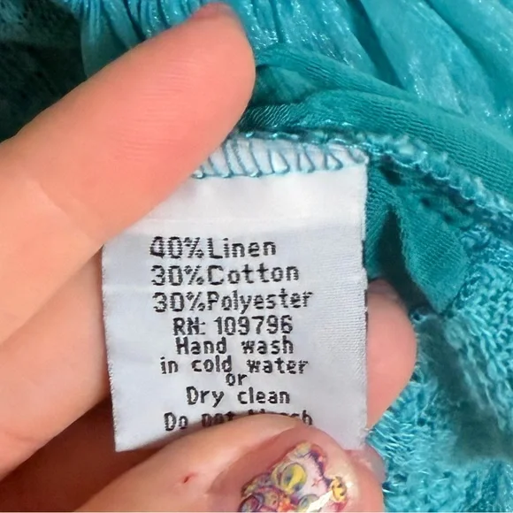 NWOT VTG Y2K Cotton/Linen Blend Asymmetrical Floral Ruffle Blouse Coquette - Picture 6 of 6